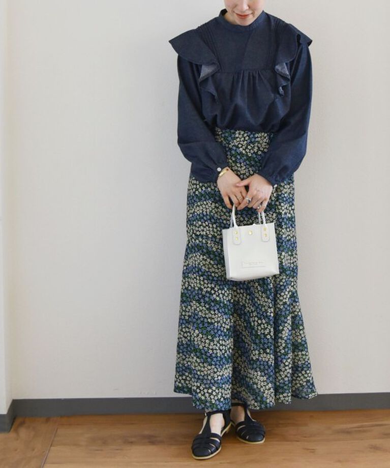SHIPS any「SHIPS any:〈ウォッシャブル〉Longchamp フラワー プリント マーメイド ギャザー ロング スカート」|スカート|