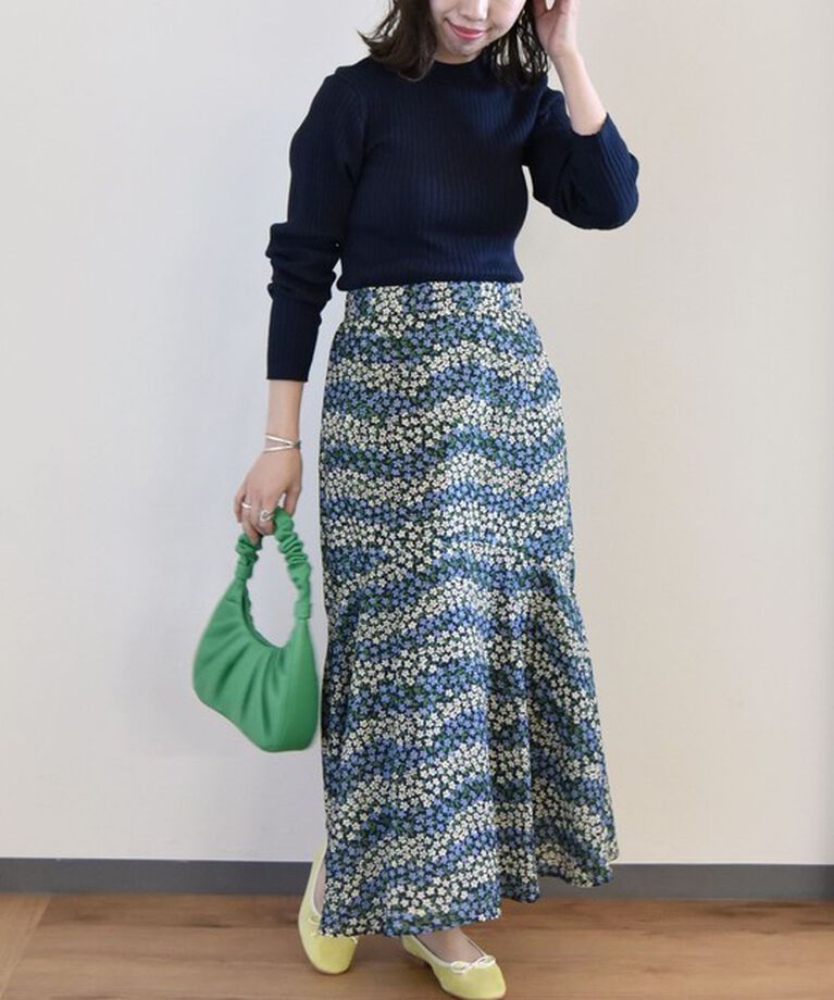 SHIPS any「SHIPS any:〈ウォッシャブル〉Longchamp フラワー プリント マーメイド ギャザー ロング スカート」|スカート|