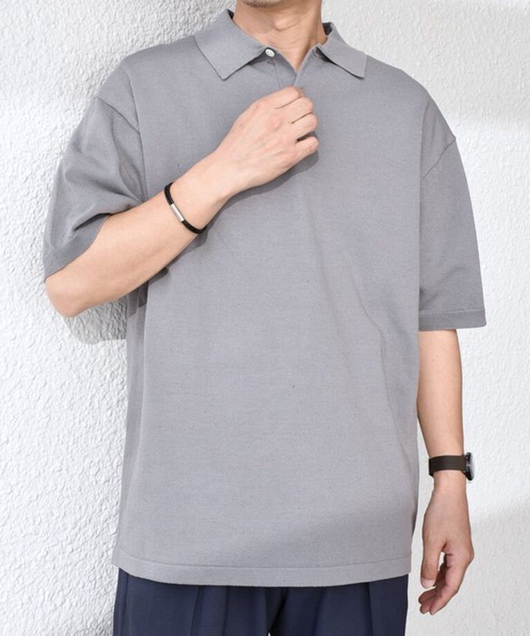 SHIPS any「SHIPS any:〈接触冷感〉ハイゲージ リネンミックス サマー ニット ポロシャツ 25SS◇」|ポロシャツ|グレー