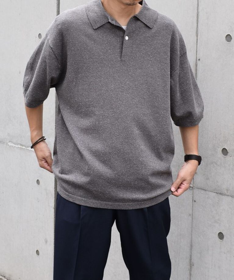 SHIPS any「SHIPS any:〈接触冷感〉ハイゲージ リネンミックス サマー ニット ポロシャツ 25SS◇」|ポロシャツ|チャコールグレー