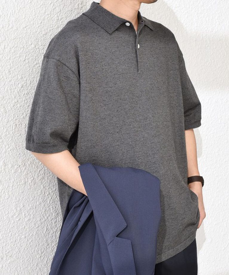 SHIPS any「SHIPS any:〈接触冷感〉ハイゲージ リネンミックス サマー ニット ポロシャツ 25SS◇」|ポロシャツ|ダークグレー