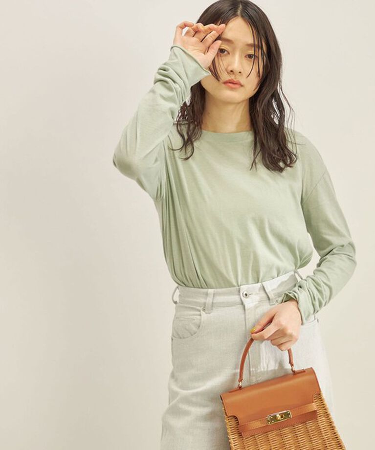 SHIPS for women「〈手洗い可能〉PLA ライト 天竺 ロングスリーブ TEE◇」|Tシャツ・カットソー|ライトグリーン