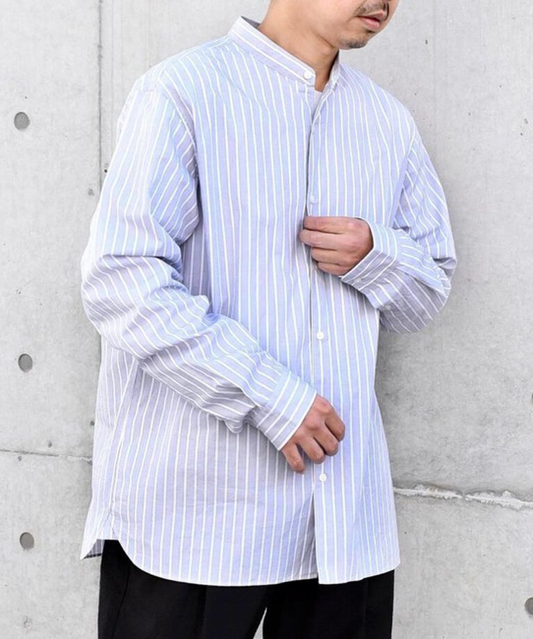 SHIPS any「SHIPS any: ストライプ / ソリッド リラックス バンドカラー シャツ 25SS◇」|シャツ・ブラウス|