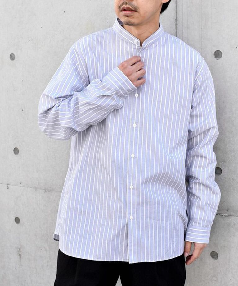 SHIPS any「SHIPS any: ストライプ / ソリッド リラックス バンドカラー シャツ 25SS◇」|シャツ・ブラウス|