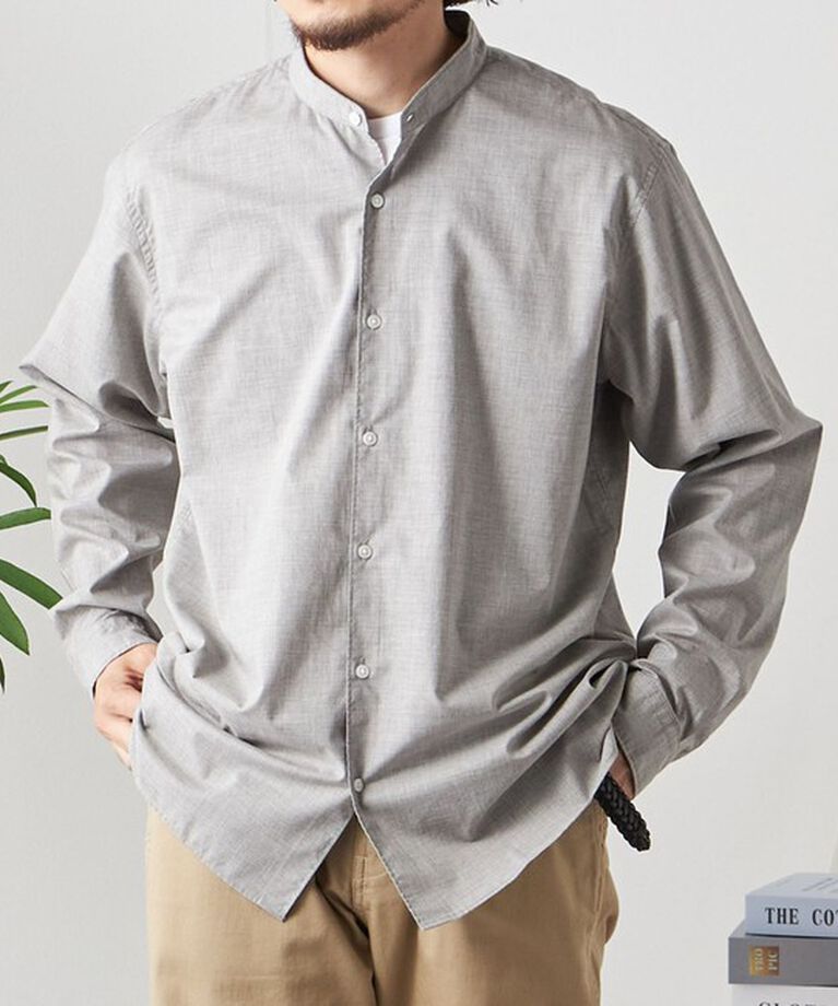 SHIPS any「SHIPS any: ストライプ / ソリッド リラックス バンドカラー シャツ 25SS◇」|シャツ・ブラウス|グレー