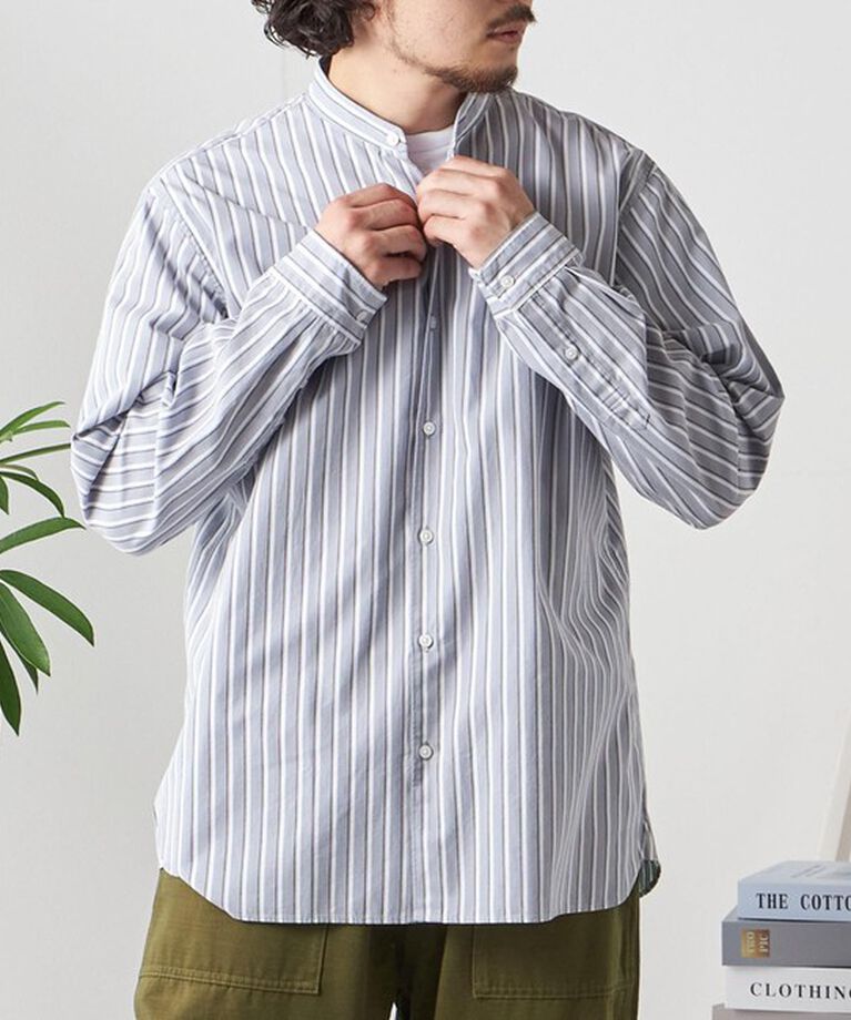 SHIPS any「SHIPS any: ストライプ / ソリッド リラックス バンドカラー シャツ 25SS◇」|シャツ・ブラウス|チャコールグレー