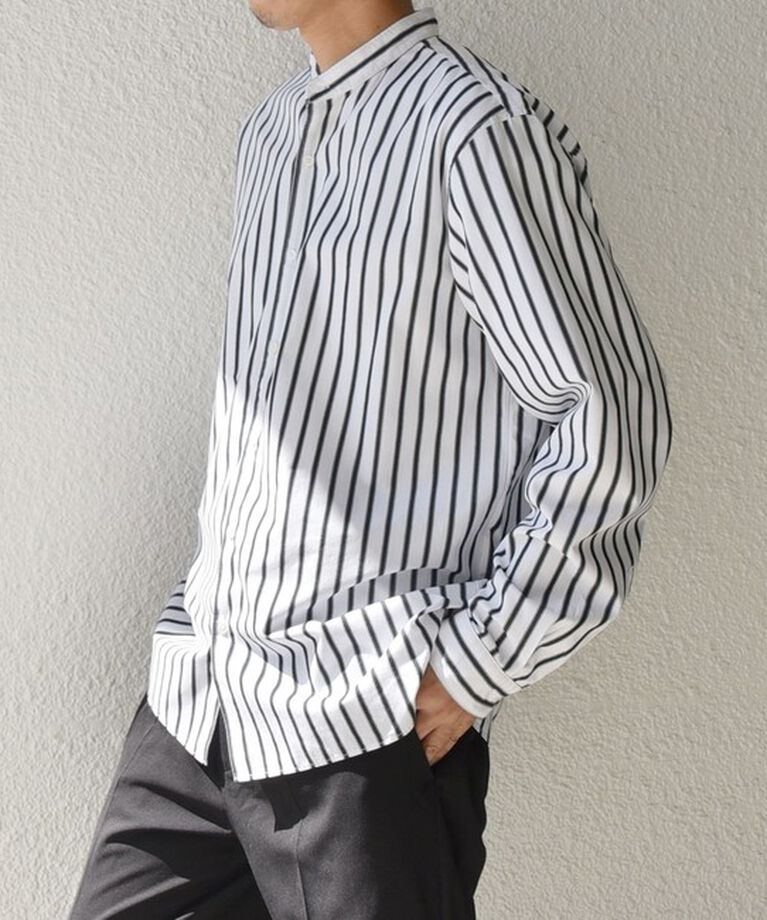 SHIPS any「SHIPS any: ストライプ / ソリッド リラックス バンドカラー シャツ 25SS◇」|シャツ・ブラウス|