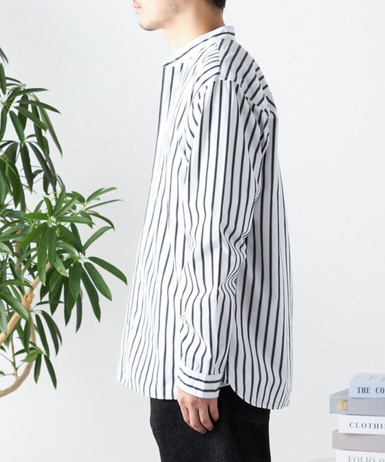 SHIPS any「SHIPS any: ストライプ / ソリッド リラックス バンドカラー シャツ 25SS◇」|シャツ・ブラウス|