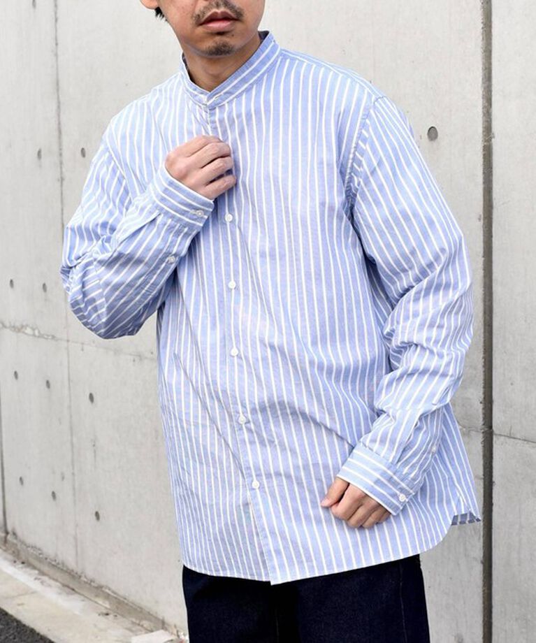 SHIPS any「SHIPS any: ストライプ / ソリッド リラックス バンドカラー シャツ 25SS◇」|シャツ・ブラウス|ブルー