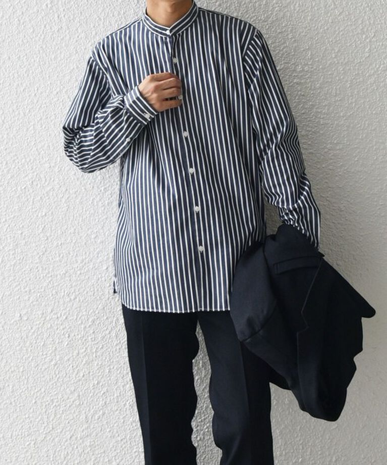 SHIPS any「SHIPS any: ストライプ / ソリッド リラックス バンドカラー シャツ 25SS◇」|シャツ・ブラウス|