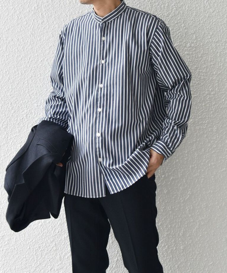 SHIPS any「SHIPS any: ストライプ / ソリッド リラックス バンドカラー シャツ 25SS◇」|シャツ・ブラウス|