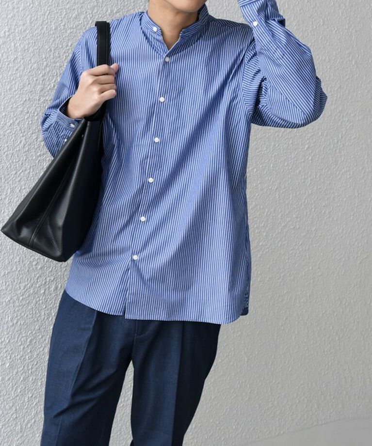 SHIPS any「SHIPS any: ストライプ / ソリッド リラックス バンドカラー シャツ 25SS◇」|シャツ・ブラウス|