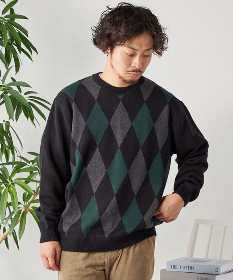 SHIPS any「SHIPS any: 〈手洗い可能〉コットン カシミヤ アーガイル チェック クルーネック ニット◇」|ニット・セーター|