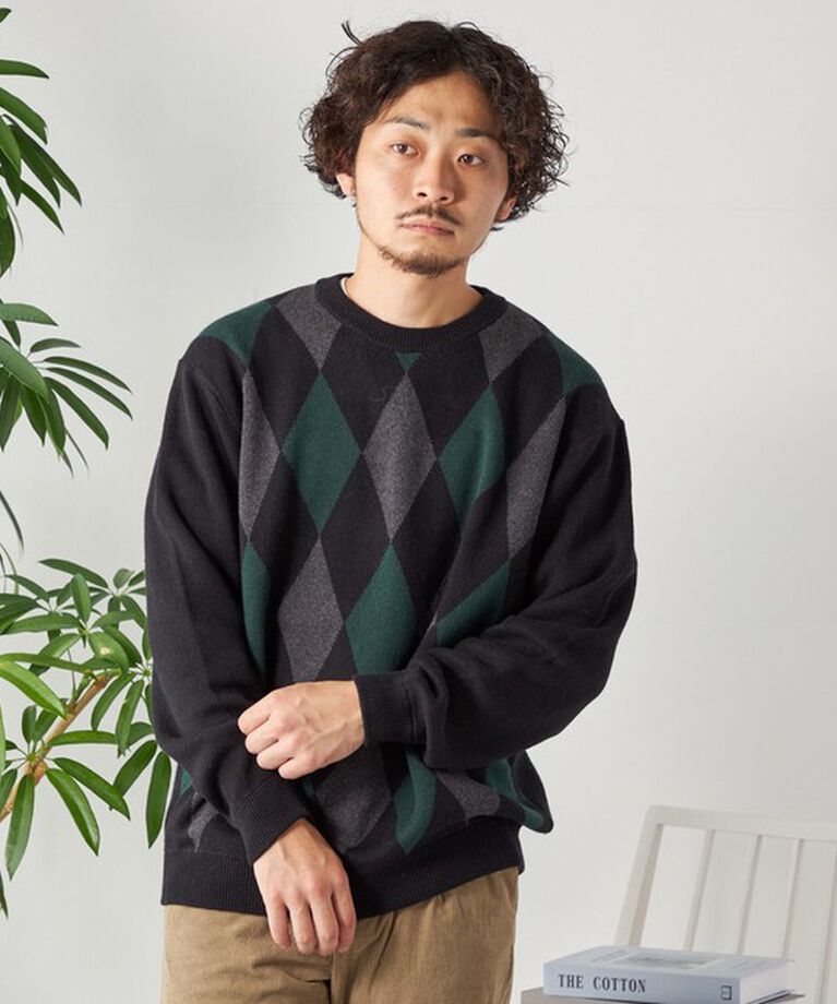 SHIPS any「SHIPS any: 〈手洗い可能〉コットン カシミヤ アーガイル チェック クルーネック ニット◇」|ニット・セーター|