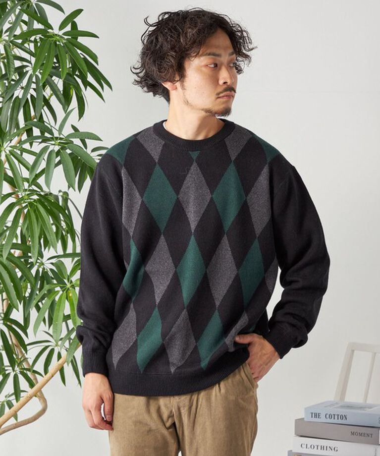 SHIPS any「SHIPS any: 〈手洗い可能〉コットン カシミヤ アーガイル チェック クルーネック ニット◇」|ニット・セーター|