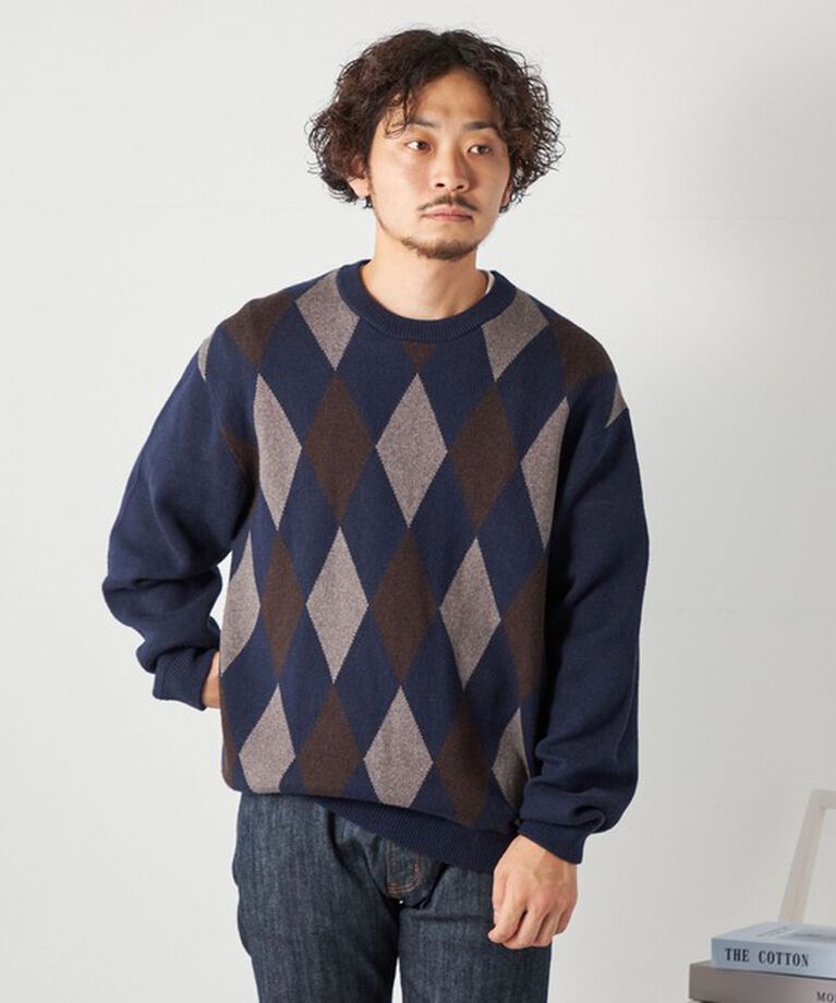 SHIPS any「SHIPS any: 〈手洗い可能〉コットン カシミヤ アーガイル チェック クルーネック ニット◇」|ニット・セーター|