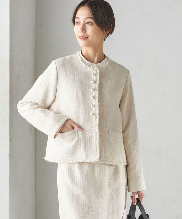 SHIPS for women「〈セレモニー対応可〉スラブ ツイード ノーカラー ジャケット（セットアップ対応）」|ノーカラージャケット|