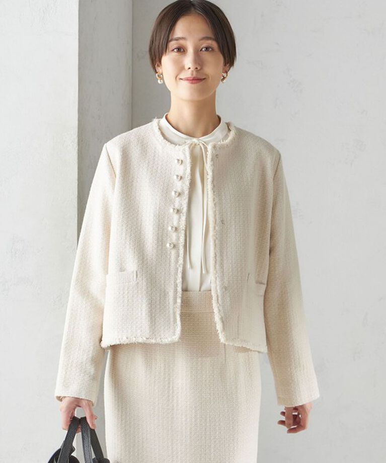 SHIPS for women「〈セレモニー対応可〉スラブ ツイード ノーカラー ジャケット（セットアップ対応）」|ノーカラージャケット|