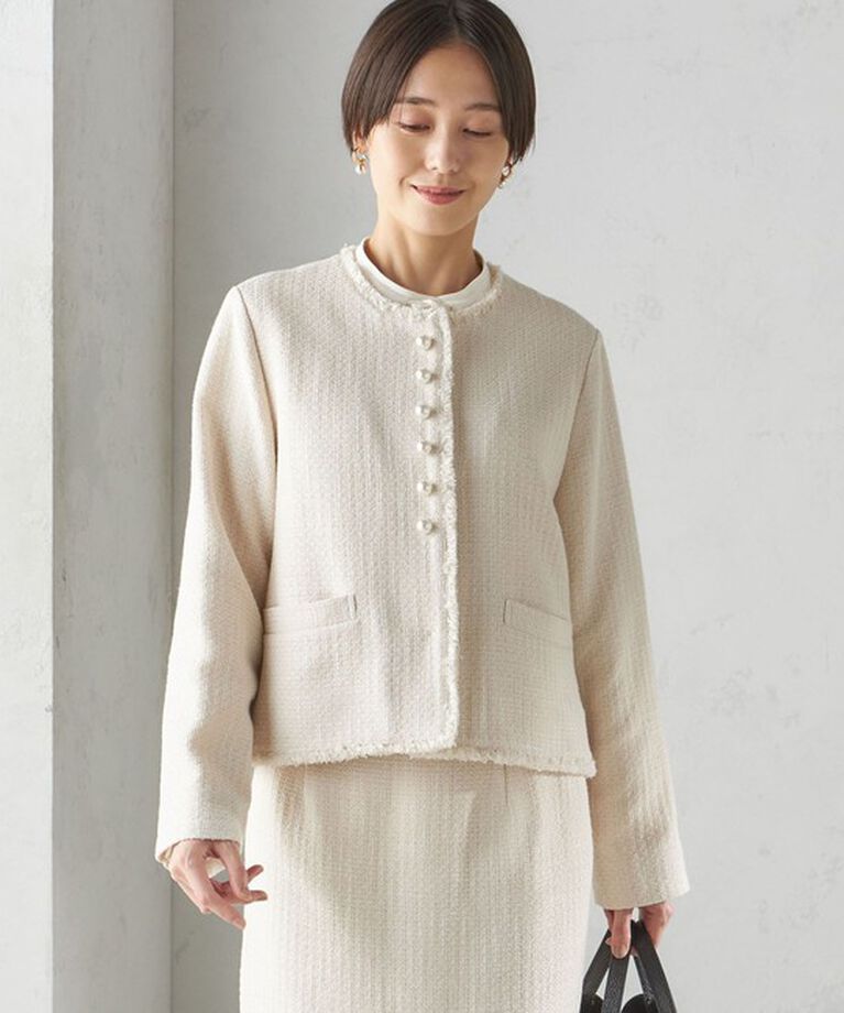 SHIPS for women「〈セレモニー対応可〉スラブ ツイード ノーカラー ジャケット（セットアップ対応）」|ノーカラージャケット|