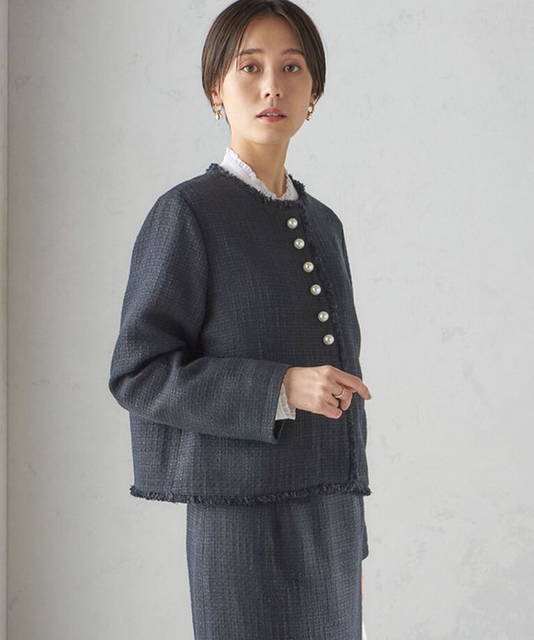 SHIPS for women「〈セレモニー対応可〉スラブ ツイード ノーカラー ジャケット（セットアップ対応）」|ノーカラージャケット|