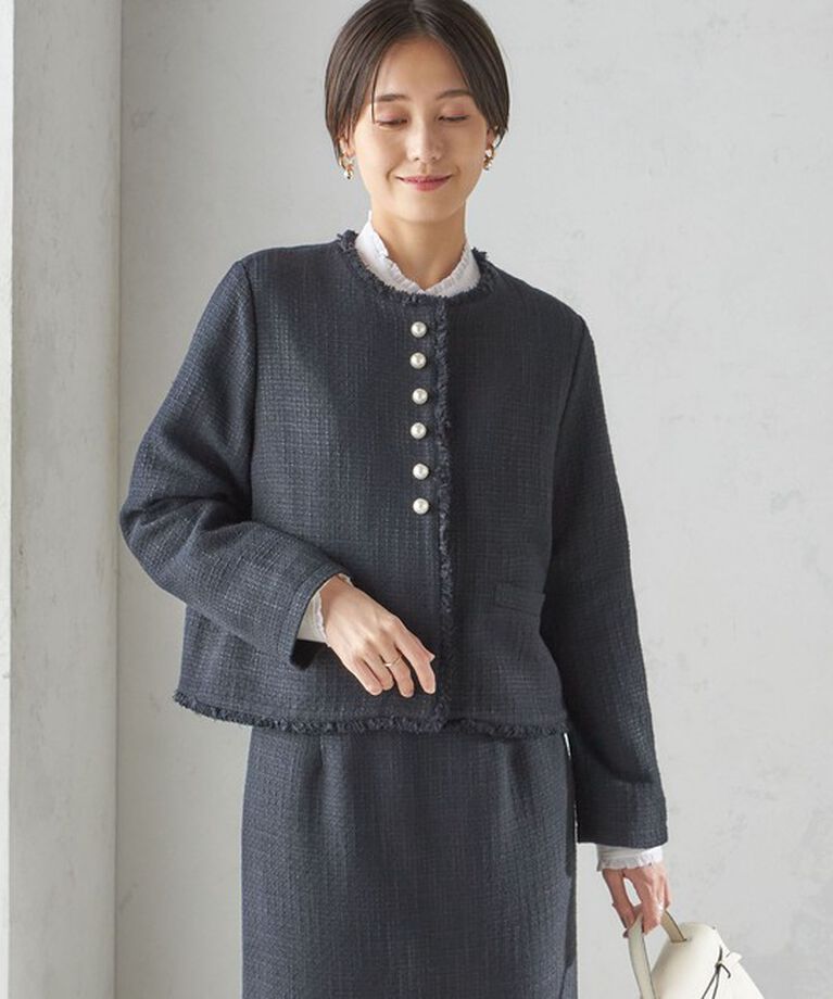 SHIPS for women「〈セレモニー対応可〉スラブ ツイード ノーカラー ジャケット（セットアップ対応）」|ノーカラージャケット|