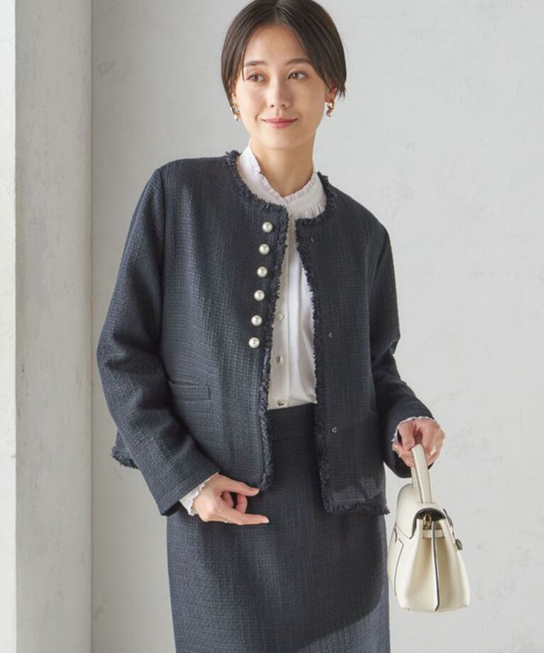 SHIPS for women「〈セレモニー対応可〉スラブ ツイード ノーカラー ジャケット（セットアップ対応）」|ノーカラージャケット|