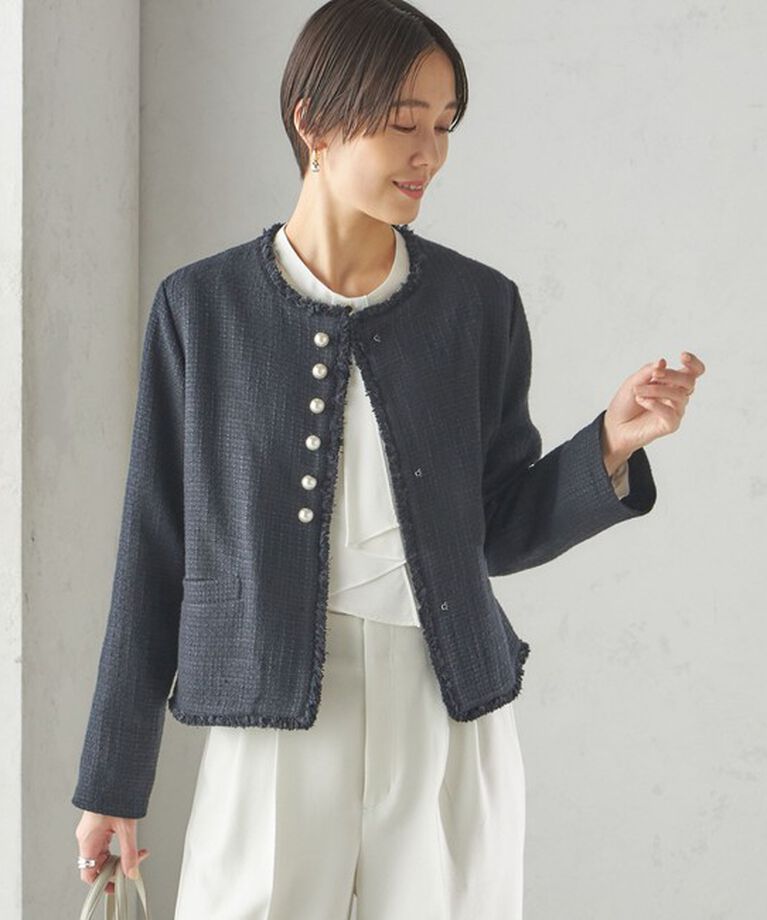 SHIPS for women「〈セレモニー対応可〉スラブ ツイード ノーカラー ジャケット（セットアップ対応）」|ノーカラージャケット|