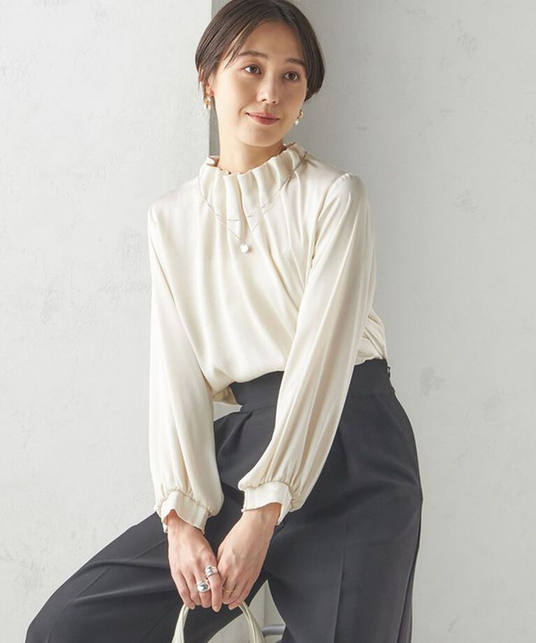 SHIPS for women「〈手洗い可能〉ヴィンテージ サテン ネック ギャザー ブラウス」|シャツ・ブラウス|