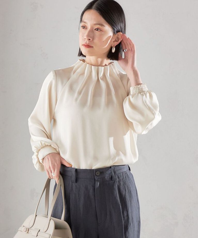 SHIPS for women「〈手洗い可能〉ヴィンテージ サテン ネック ギャザー ブラウス」|シャツ・ブラウス|