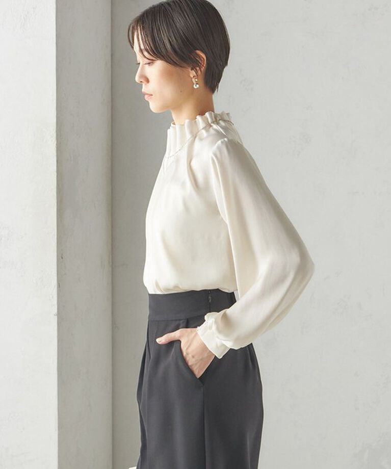 SHIPS for women「〈手洗い可能〉ヴィンテージ サテン ネック ギャザー ブラウス」|シャツ・ブラウス|