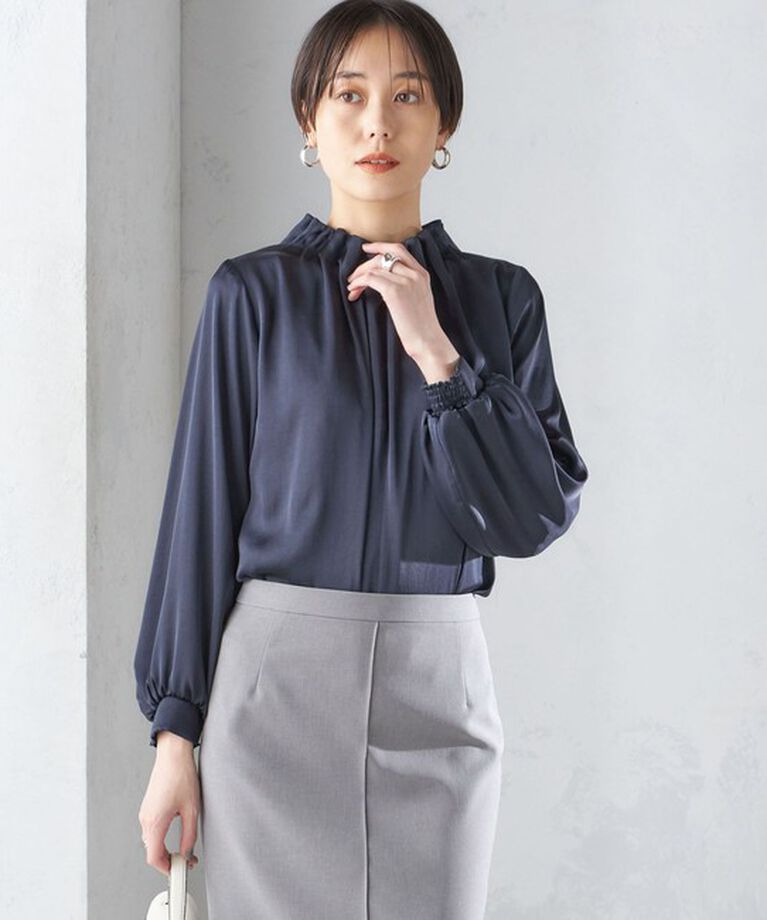 SHIPS for women「〈手洗い可能〉ヴィンテージ サテン ネック ギャザー ブラウス」|シャツ・ブラウス|