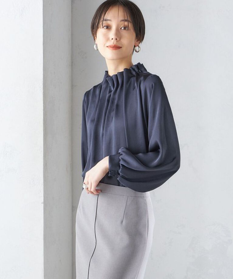 SHIPS for women「〈手洗い可能〉ヴィンテージ サテン ネック ギャザー ブラウス」|シャツ・ブラウス|