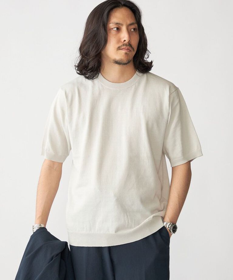SHIPS「SHIPS: 〈手洗い可能〉 14ゲージ TEXBRID(R) リネン ニット Tシャツ」|ニット・セーター|ライトグレー