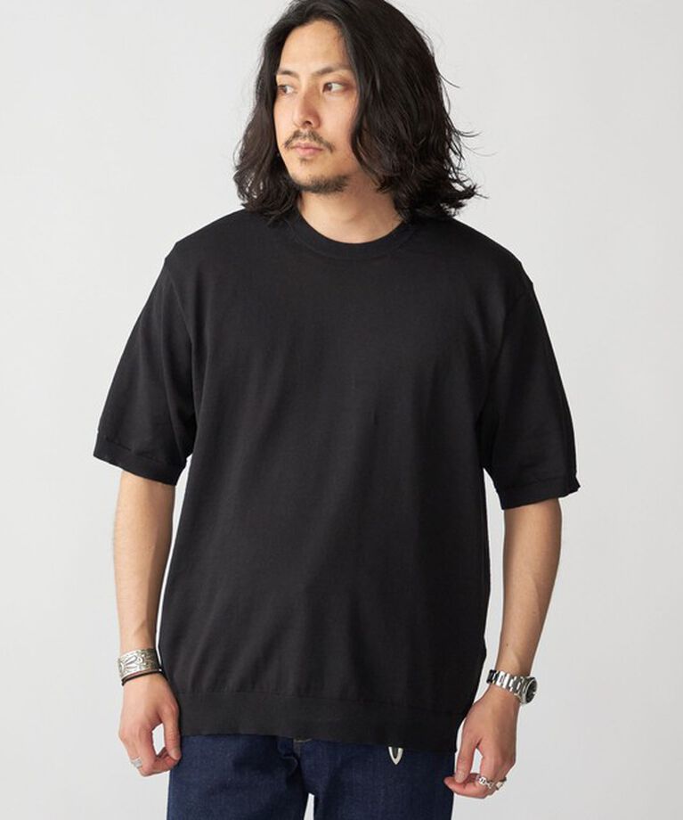 SHIPS「SHIPS: 〈手洗い可能〉 14ゲージ TEXBRID(R) リネン ニット Tシャツ」|ニット・セーター|ブラック