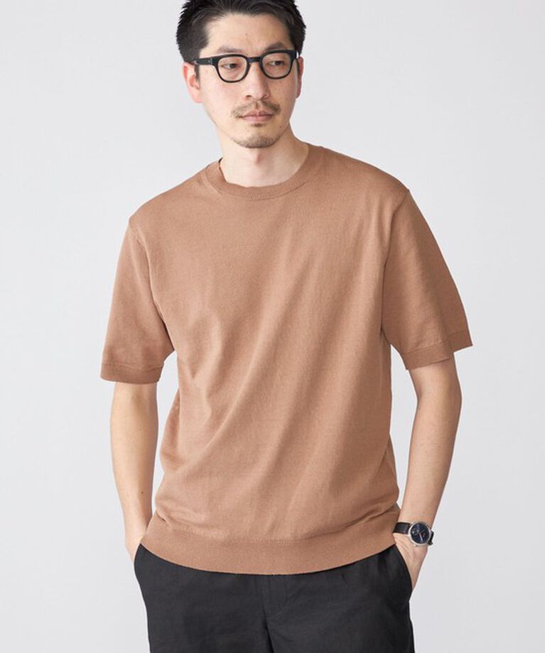 SHIPS「SHIPS: 〈手洗い可能〉 14ゲージ TEXBRID(R) リネン ニット Tシャツ」|ニット・セーター|キャメル