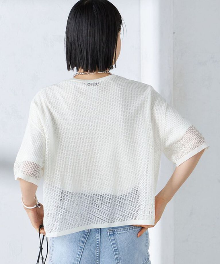 SHIPS for women「〈手洗い可能〉メッシュ編 半袖 ニット プルオーバー」|ニット・セーター|