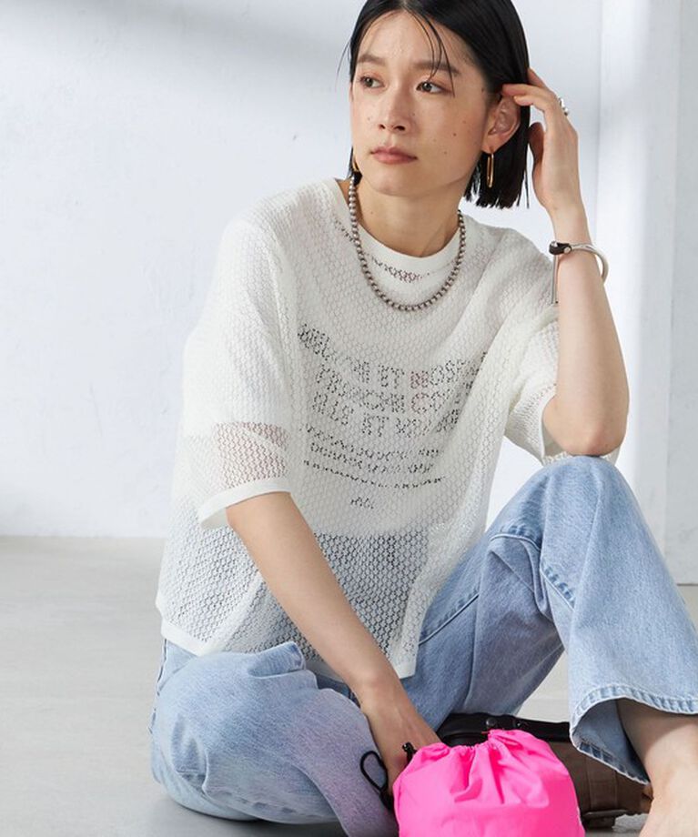 SHIPS for women「〈手洗い可能〉メッシュ編 半袖 ニット プルオーバー」|ニット・セーター|