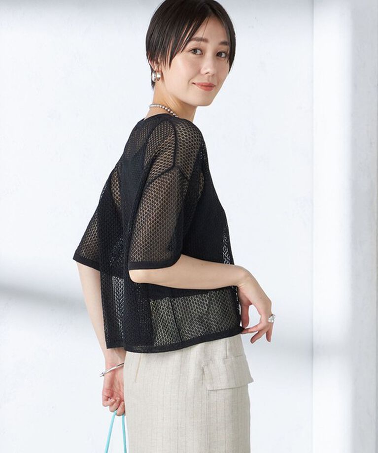 SHIPS for women「〈手洗い可能〉メッシュ編 半袖 ニット プルオーバー」|ニット・セーター|
