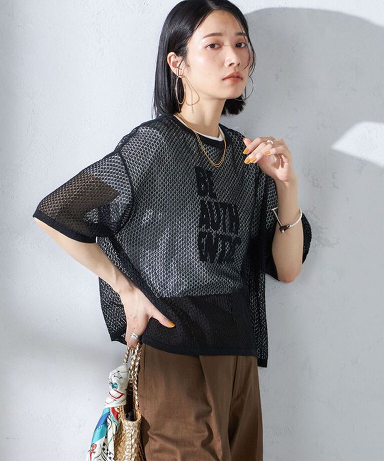 SHIPS for women「〈手洗い可能〉メッシュ編 半袖 ニット プルオーバー」|ニット・セーター|