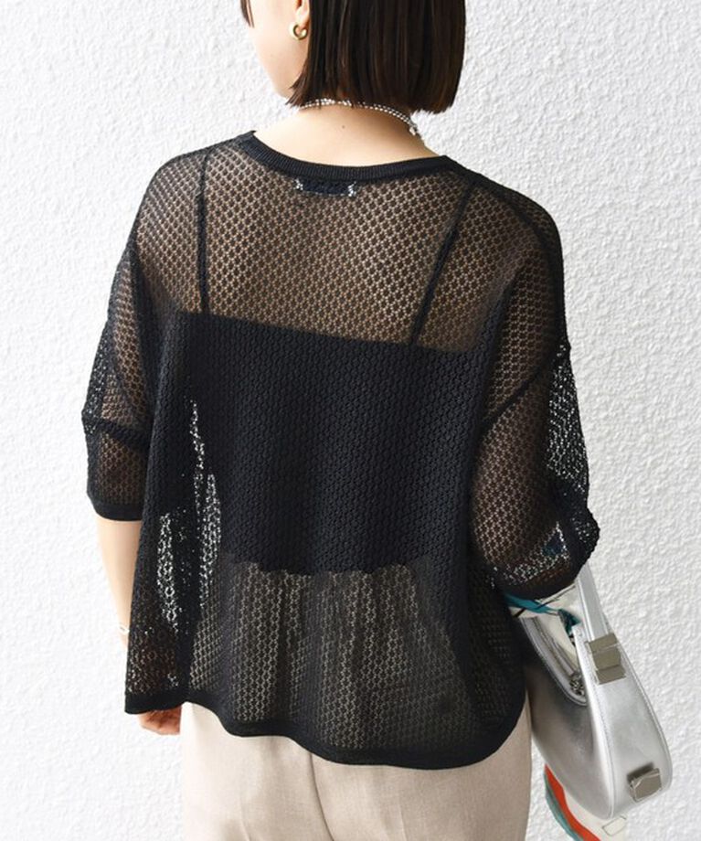 SHIPS for women「〈手洗い可能〉メッシュ編 半袖 ニット プルオーバー」|ニット・セーター|