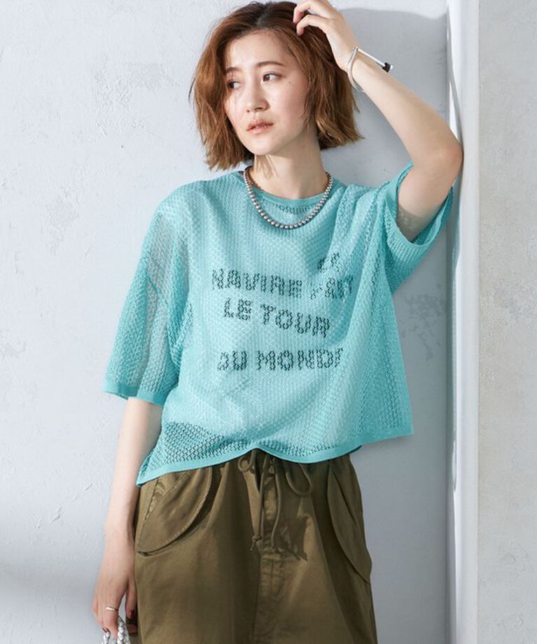 SHIPS for women「〈手洗い可能〉メッシュ編 半袖 ニット プルオーバー」|ニット・セーター|