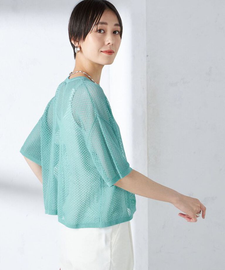 SHIPS for women「〈手洗い可能〉メッシュ編 半袖 ニット プルオーバー」|ニット・セーター|