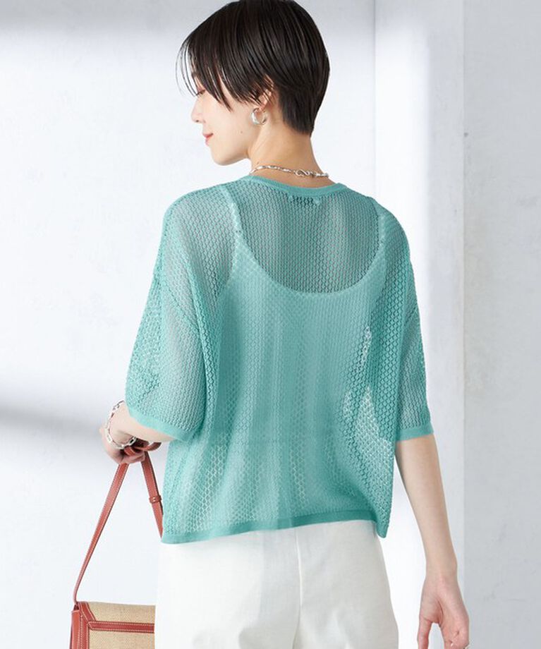 SHIPS for women「〈手洗い可能〉メッシュ編 半袖 ニット プルオーバー」|ニット・セーター|