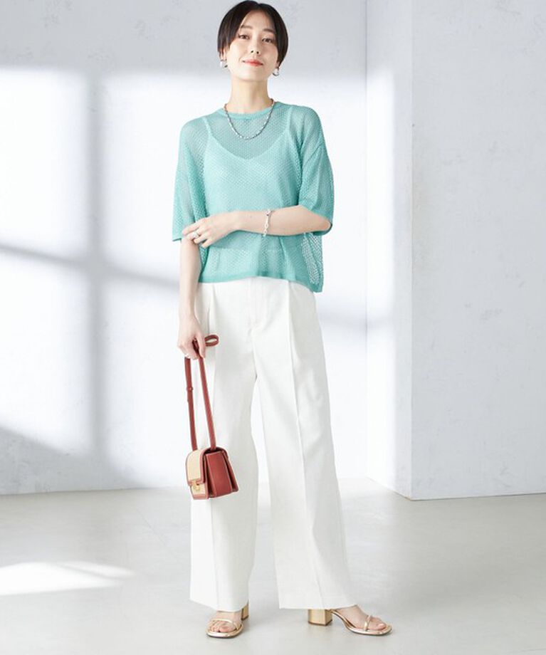 SHIPS for women「〈手洗い可能〉メッシュ編 半袖 ニット プルオーバー」|ニット・セーター|
