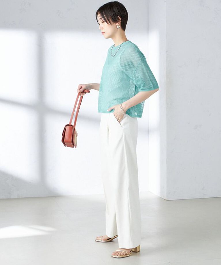 SHIPS for women「〈手洗い可能〉メッシュ編 半袖 ニット プルオーバー」|ニット・セーター|