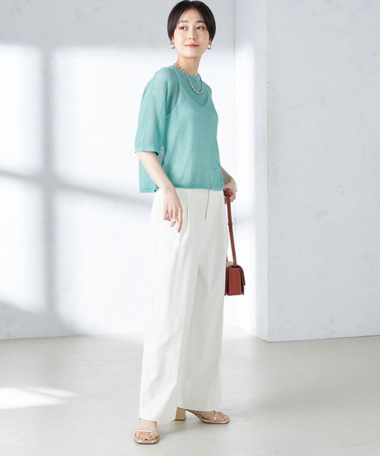 SHIPS for women「〈手洗い可能〉メッシュ編 半袖 ニット プルオーバー」|ニット・セーター|
