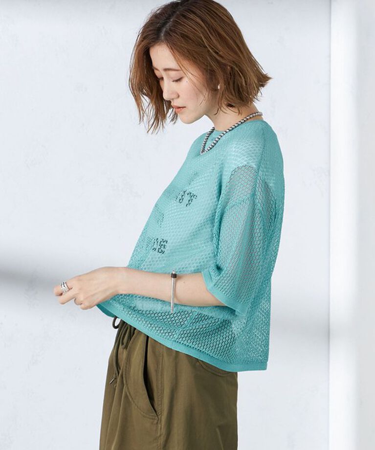 SHIPS for women「〈手洗い可能〉メッシュ編 半袖 ニット プルオーバー」|ニット・セーター|
