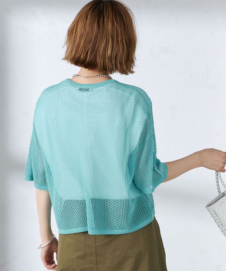 SHIPS for women「〈手洗い可能〉メッシュ編 半袖 ニット プルオーバー」|ニット・セーター|