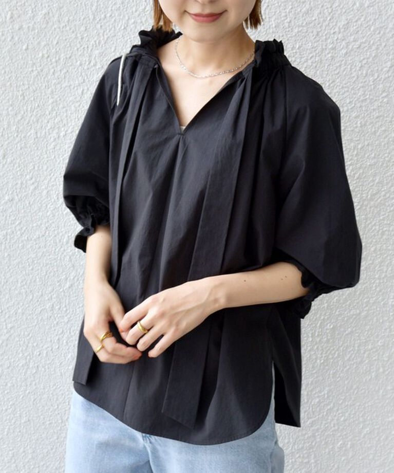 SHIPS for women「〈手洗い可能〉ネック ギャザー 7分袖 ボウタイ ブラウス」|シャツ・ブラウス|