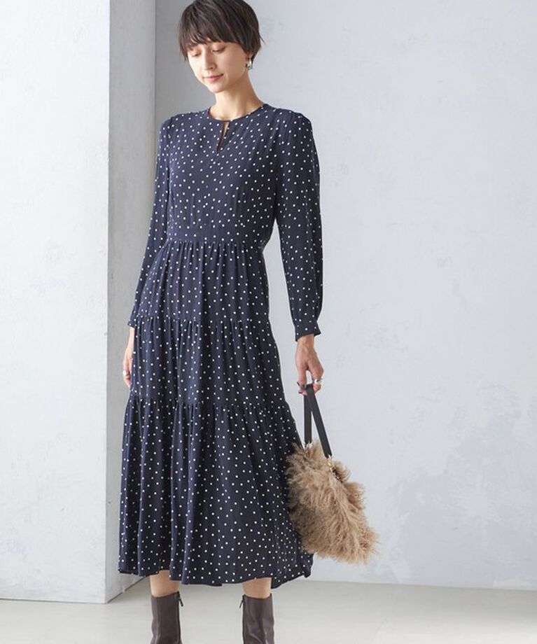 SHIPS for women「ボタニカル・ドット プリント ワンピース」|ワンピース|ネイビー